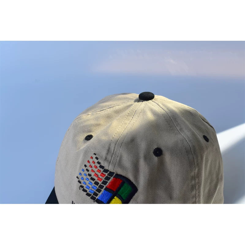 Retro Pixel Flag Embroidered Two-Tone Baseball Cap - Crown and top button detail