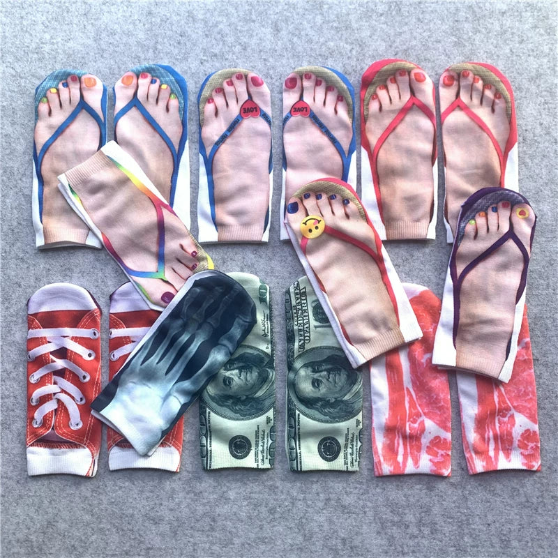 Novelty flip-flop and graphic print ankle socks - assortment