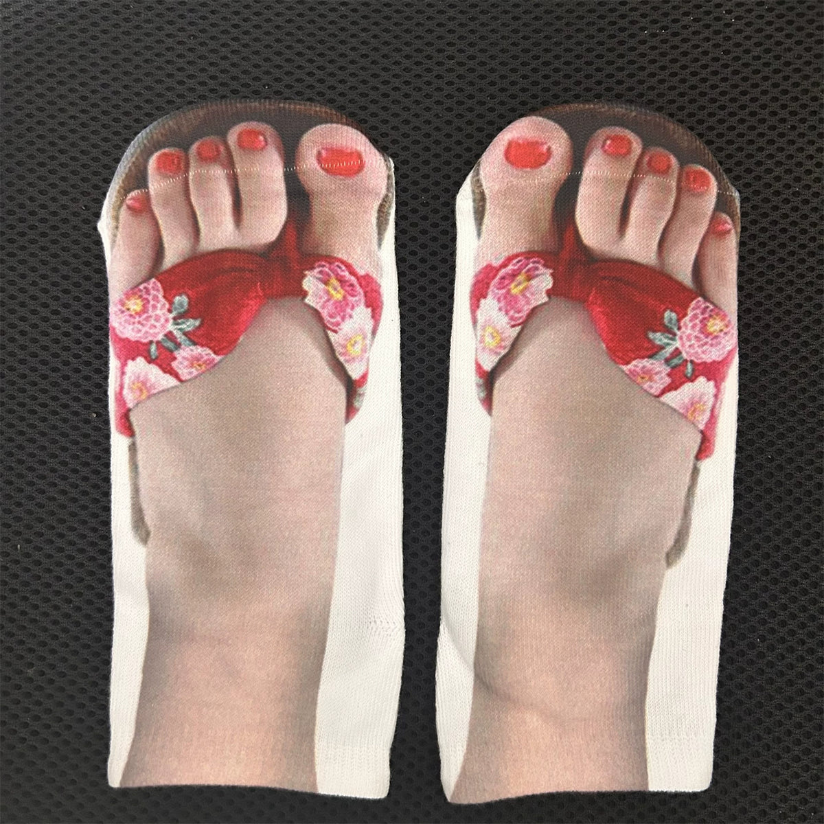 Novelty graphic print ankle socks - Red Floral Flip-Flop
