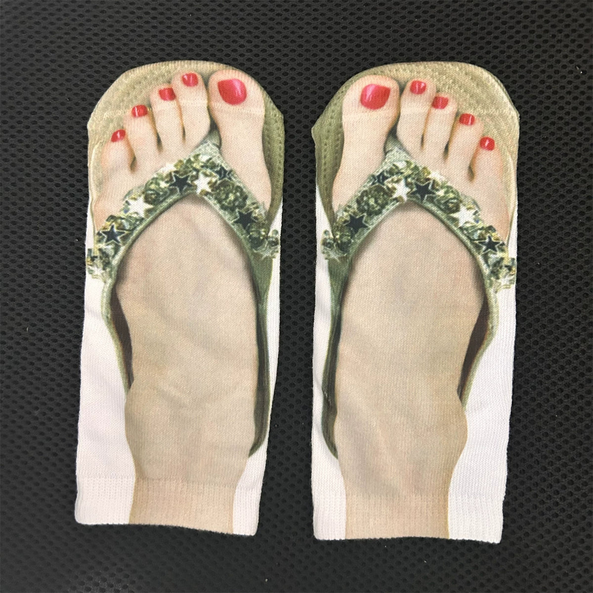 Novelty graphic print ankle socks - Green Decorative Flip-Flop