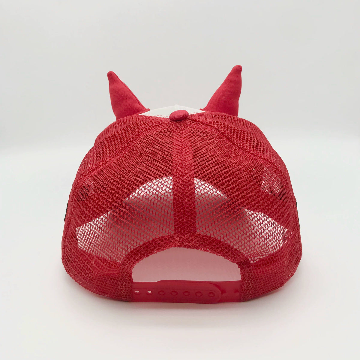 SAUCE red devil horn trucker cap, mesh back and adjustable snap closure