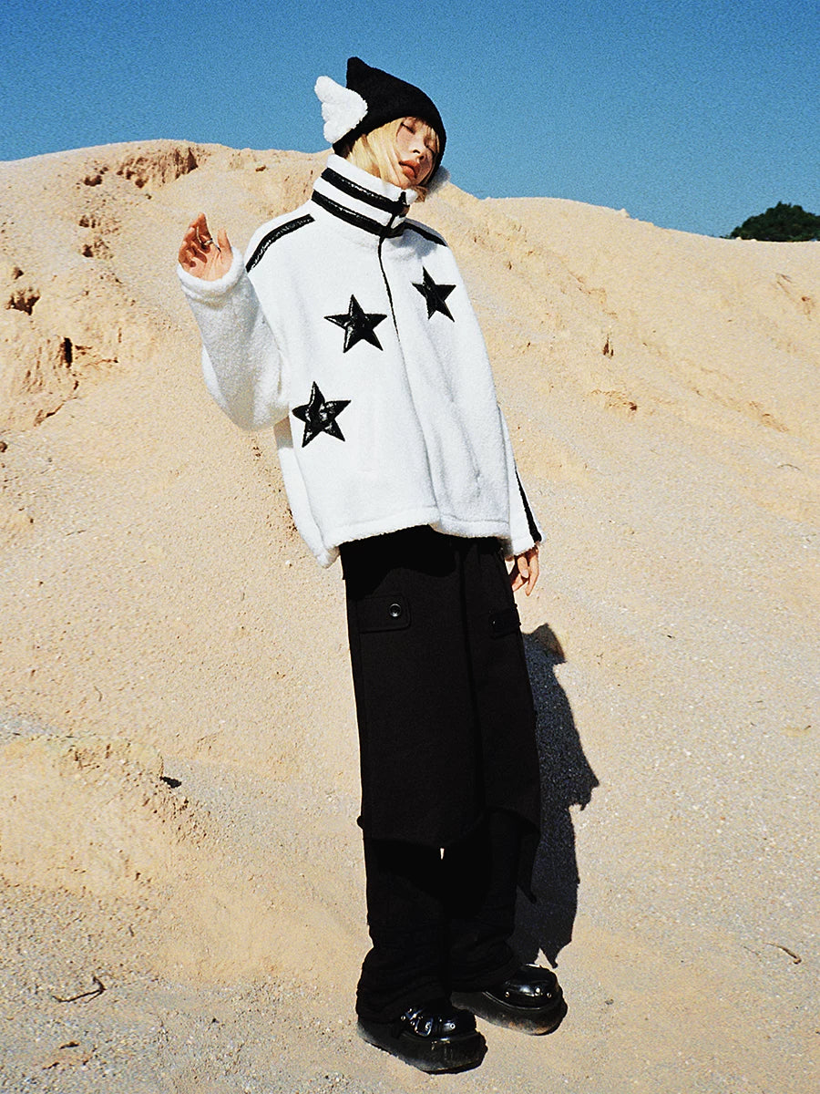 CFIERCE Winged Pointed Knit Beanie - black winged pointed beanie with star jacket outfit