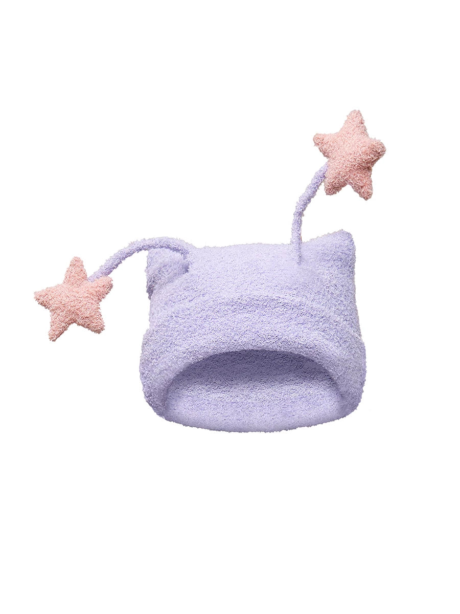 CFIERCE Star Antenna Plush Beanie - purple star antenna beanie front product view