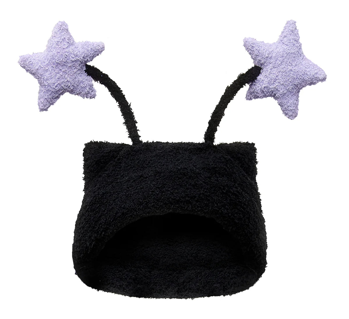 CFIERCE Star Antenna Plush Beanie - black star antenna beanie front product view