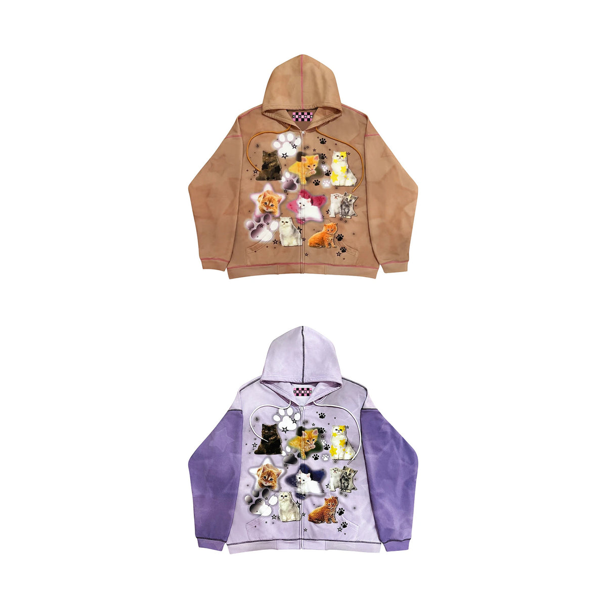 CFIERCE Cat Collage Zip Hoodie - brown and purple front pair