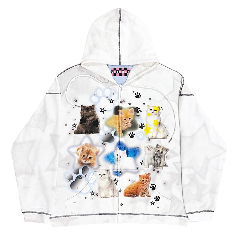 CFIERCE Cat Collage Zip Hoodie - SKU图_1_白色 现货
