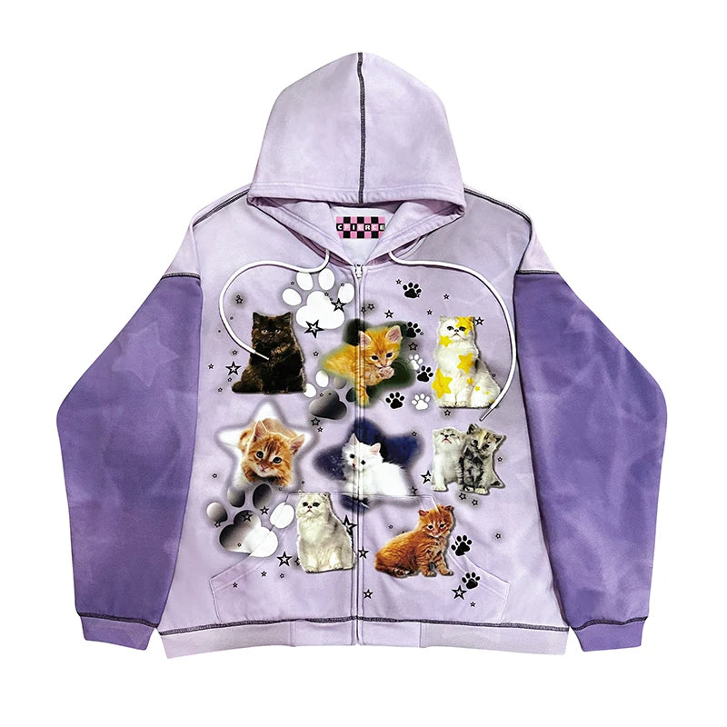 CFIERCE Cat Collage Zip Hoodie - SKU图_2_紫色 现货