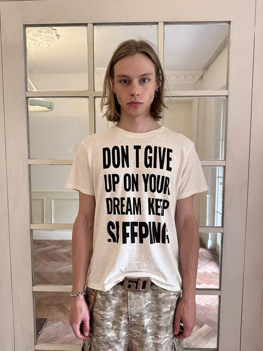 Vintage Slogan Print Hemp Cotton Boxy T-Shirt - Off-White front