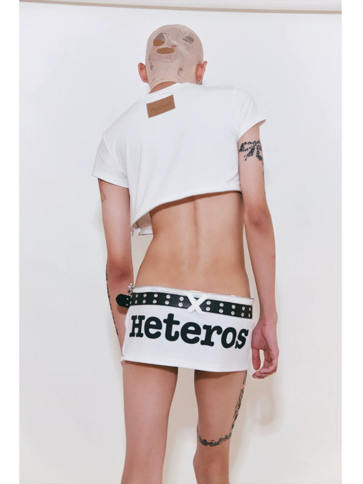 I Love Trans Zip-Off Convertible Baby Tee - White crop top and Heteros skirt back