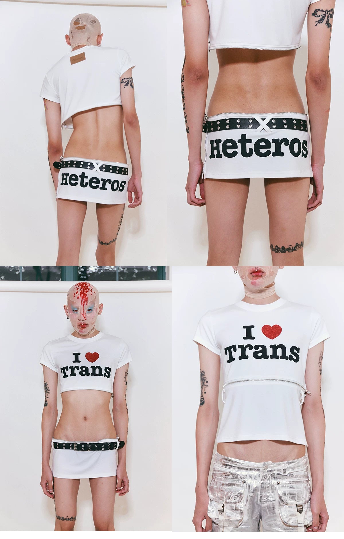 I Love Trans Zip-Off Convertible Baby Tee - White styling options collage