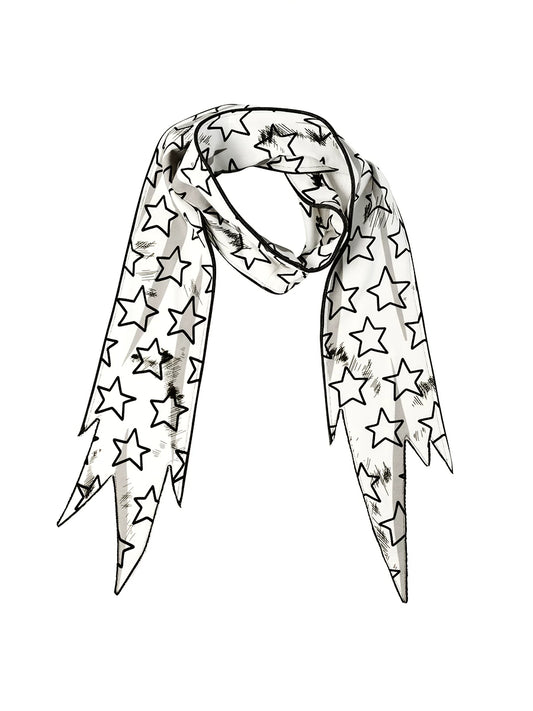 CFIERCE Star Print Pointed-End Scarf - white star-print pointed-end scarf on white background