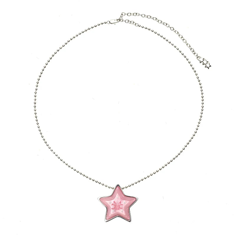 CFIERCE Pink & Blue Star Pendant Necklace - pink star necklace product front