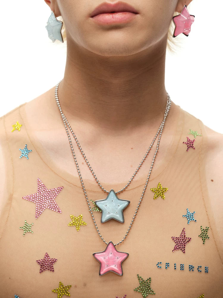 CFIERCE Pink & Blue Star Pendant Necklace - blue and pink necklaces worn together; each sold separately