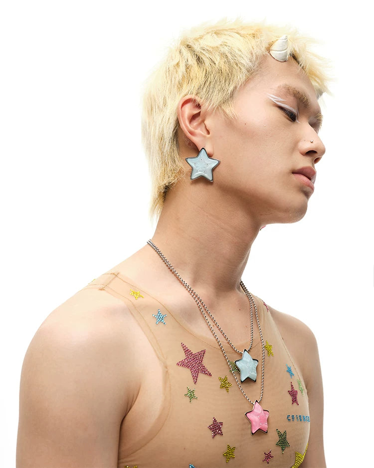 CFIERCE Pink & Blue Star Pendant Necklace - star necklaces worn side