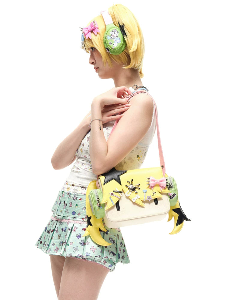 CFIERCE Headphone Girl Crossbody Bag - yellow worn on shoulder