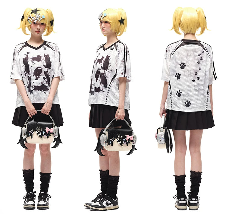 CFIERCE Headphone Girl Crossbody Bag - black styling with skirt from three angles