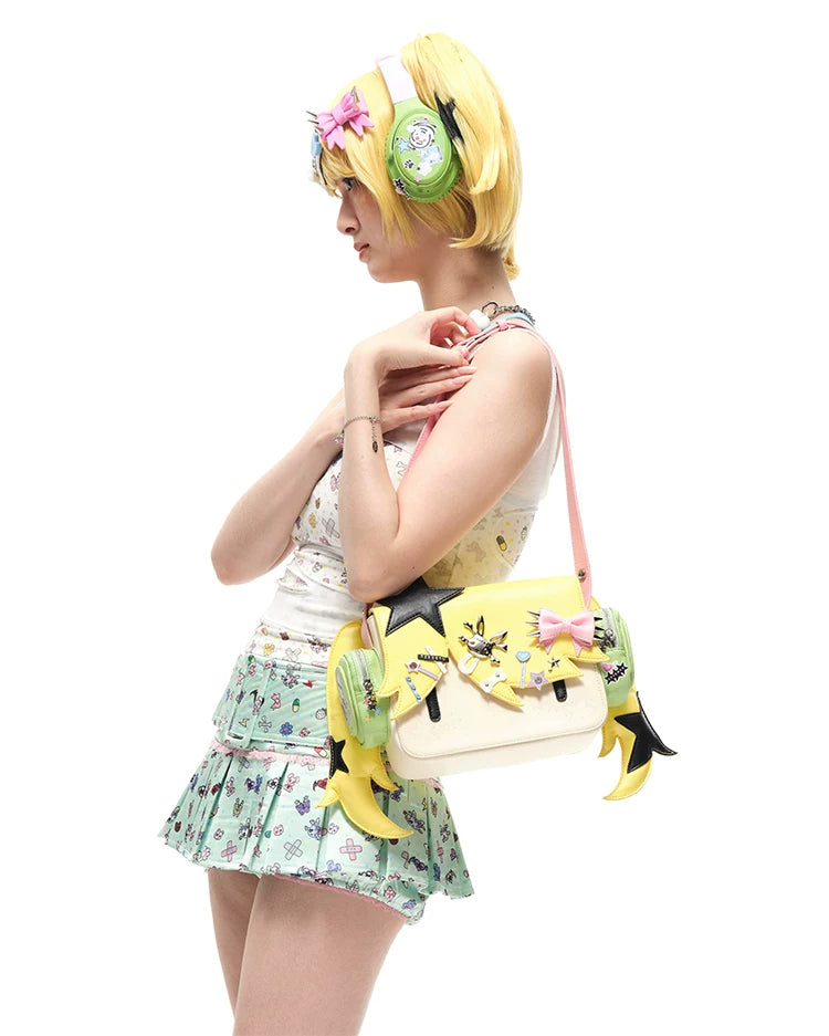 CFIERCE Headphone Girl Crossbody Bag - yellow side shoulder view