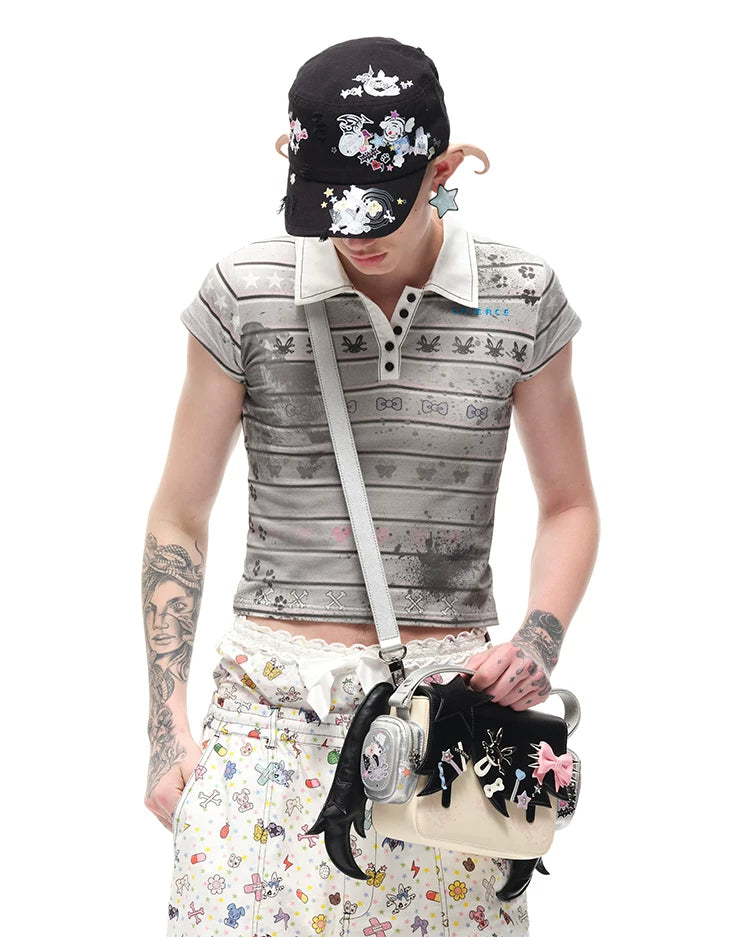 CFIERCE Headphone Girl Crossbody Bag - black bag worn crossbody close view