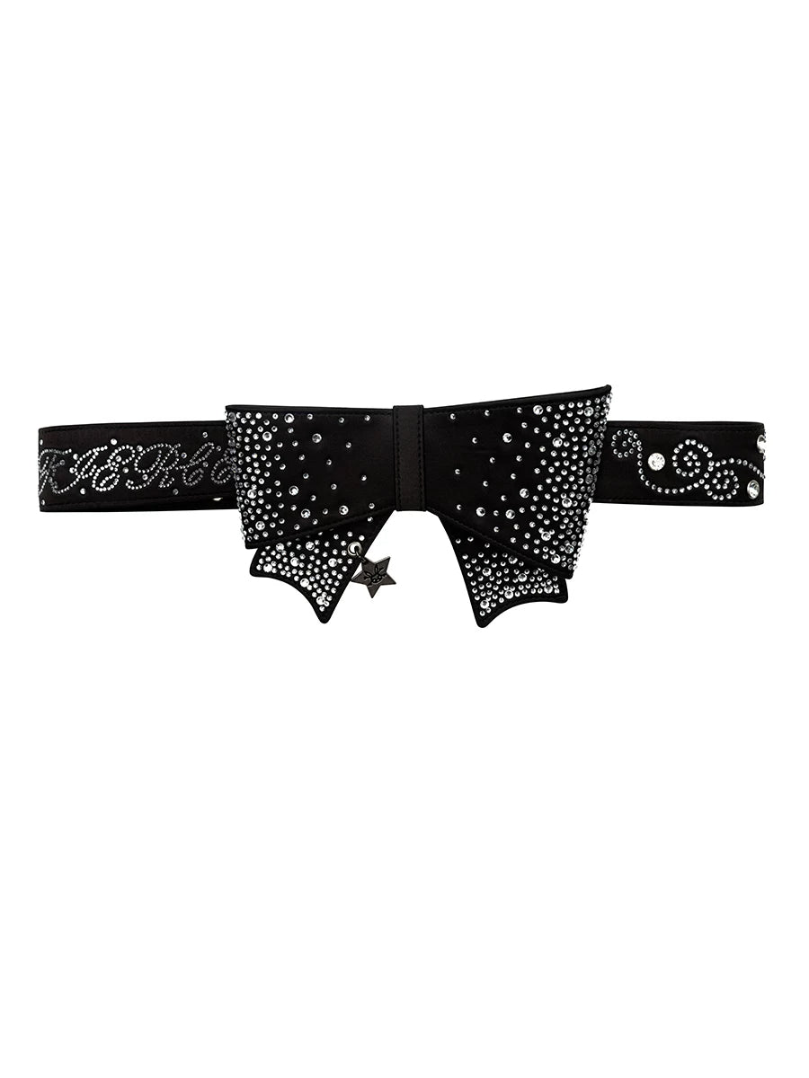 CFIERCE Rhinestone Bow Studded Belt - view 1