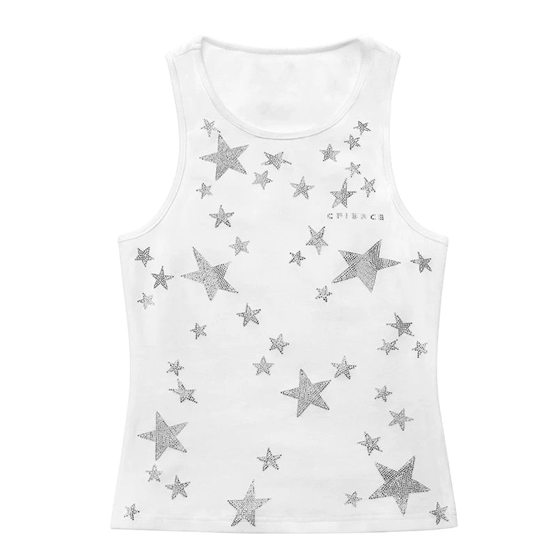 CFIERCE Monochrome Rhinestone Star Ribbed Tank Top - view 1