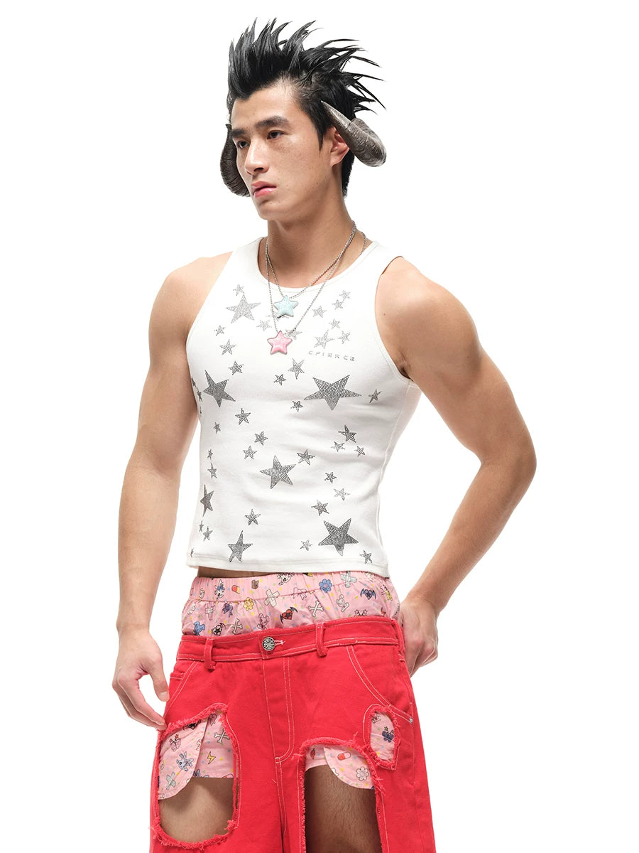 CFIERCE Monochrome Rhinestone Star Ribbed Tank Top - view 2