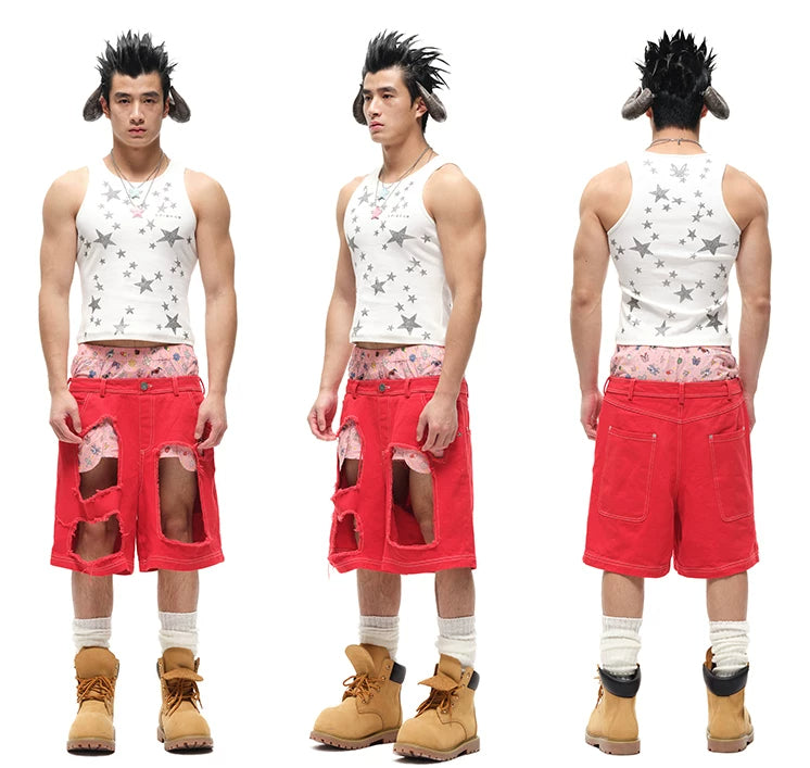 CFIERCE Monochrome Rhinestone Star Ribbed Tank Top - view 4