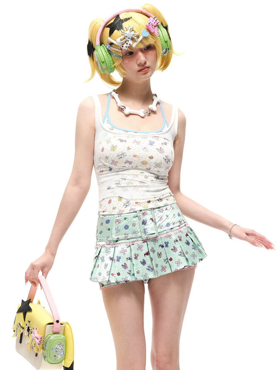 CFIERCE Sticker Print Mock-Layered Cami Top - white sticker print cami worn front on model
