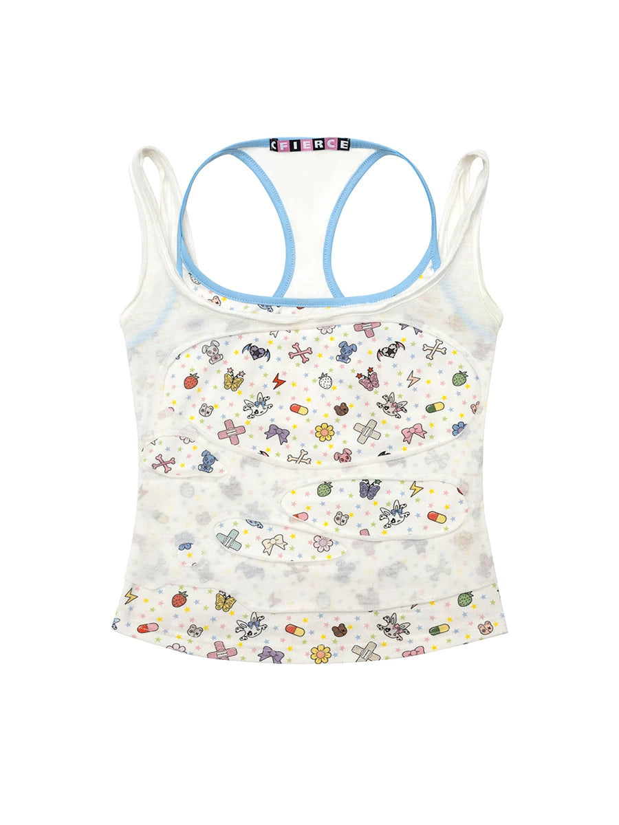 CFIERCE Sticker Print Mock-Layered Cami Top - white sticker print cami product front
