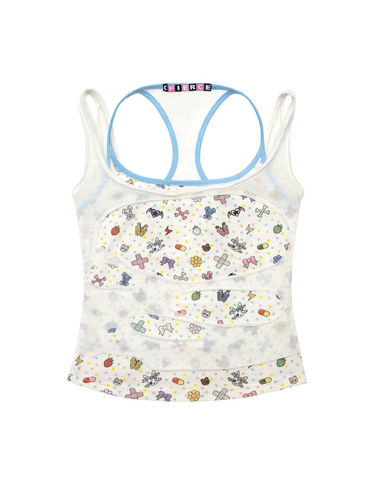 CFIERCE Sticker Print Mock-Layered Cami Top - white sticker print cami product front