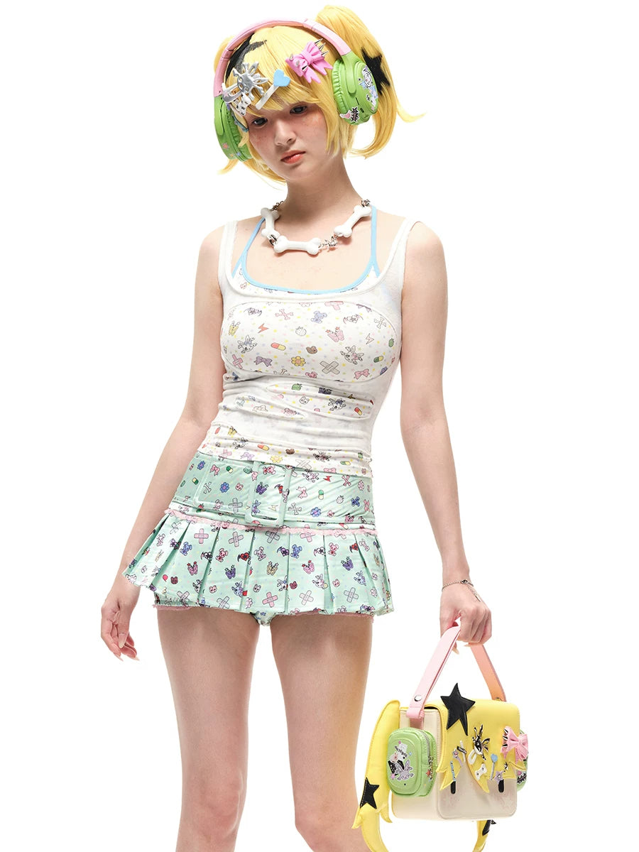 CFIERCE Sticker Print Mock-Layered Cami Top - white sticker print cami model angled front