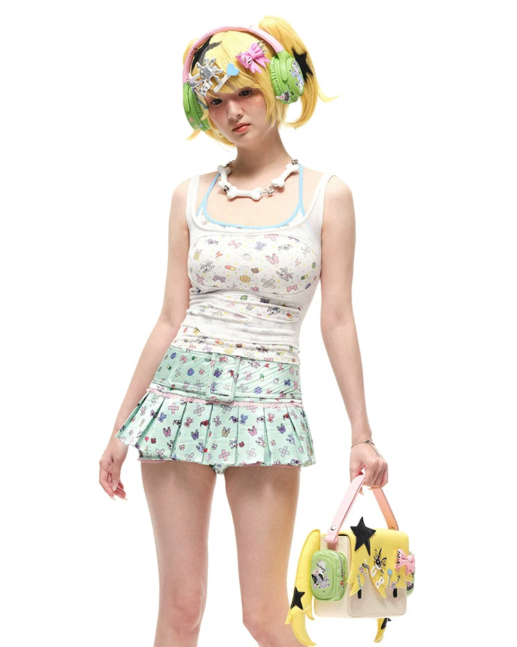 CFIERCE Sticker Print Mock-Layered Cami Top - white sticker print cami model full outfit