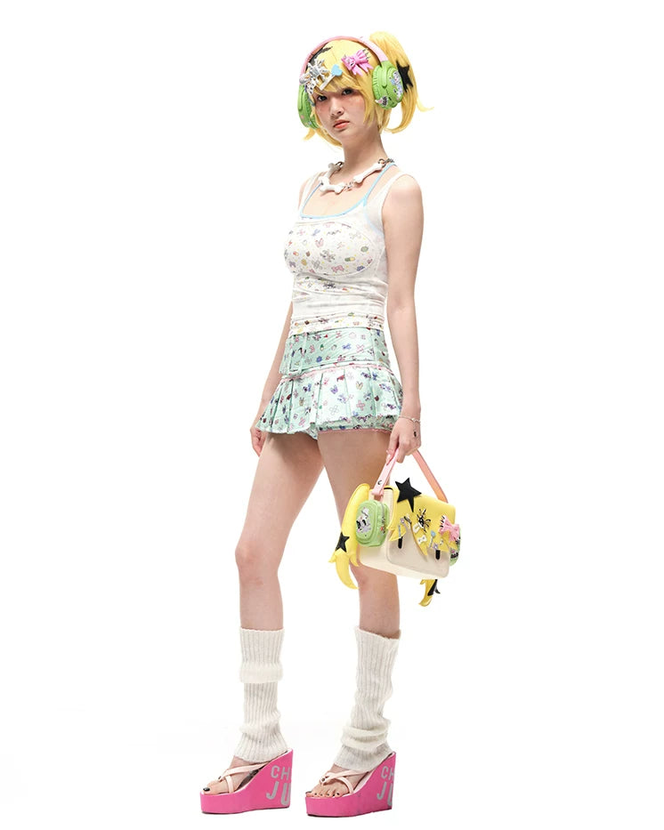 CFIERCE Sticker Print Mock-Layered Cami Top - white sticker print cami model side