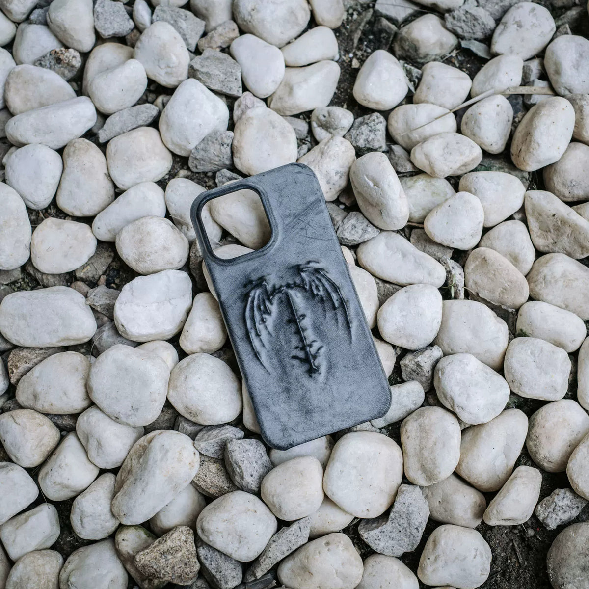 Gray-black gothic bat wing embossed phone case