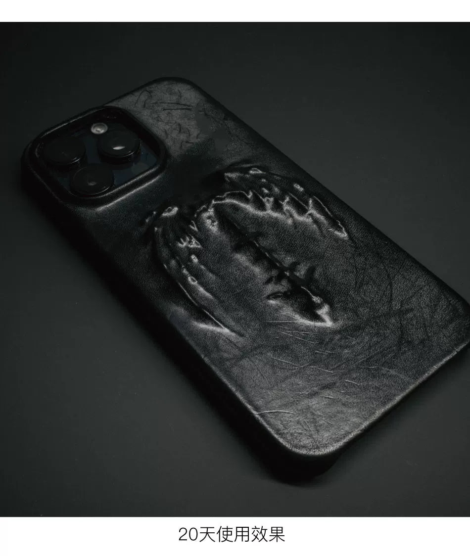 Gray-black leather case texture and camera opening