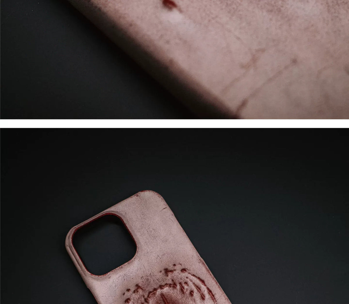 Rubbed red bat wing case texture detail