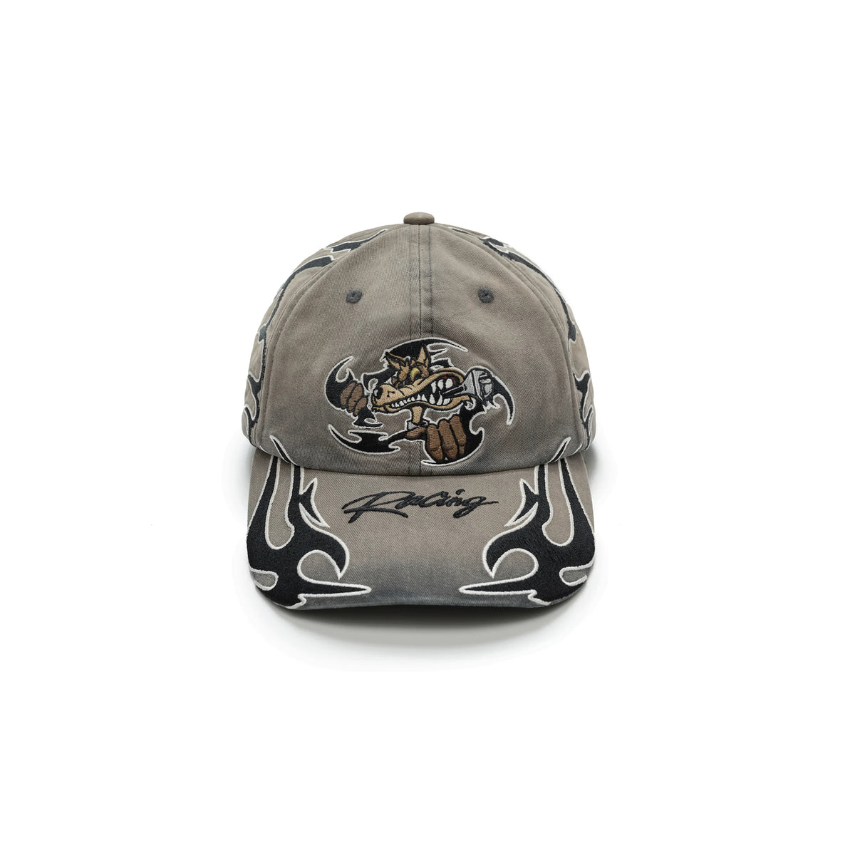 ESOTERIC THING Mechanic Flame Embroidered Baseball Cap - Light Gray front
