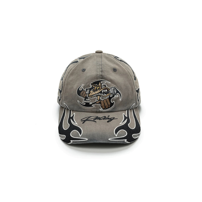 ESOTERIC THING Mechanic Flame Embroidered Baseball Cap - Light Gray front