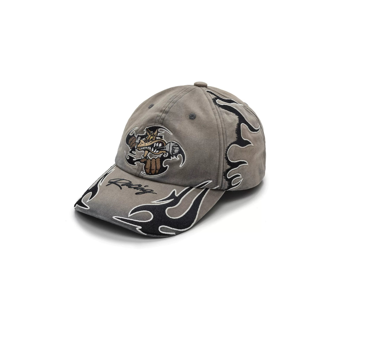 ESOTERIC THING Mechanic Flame Embroidered Baseball Cap - Light Gray side