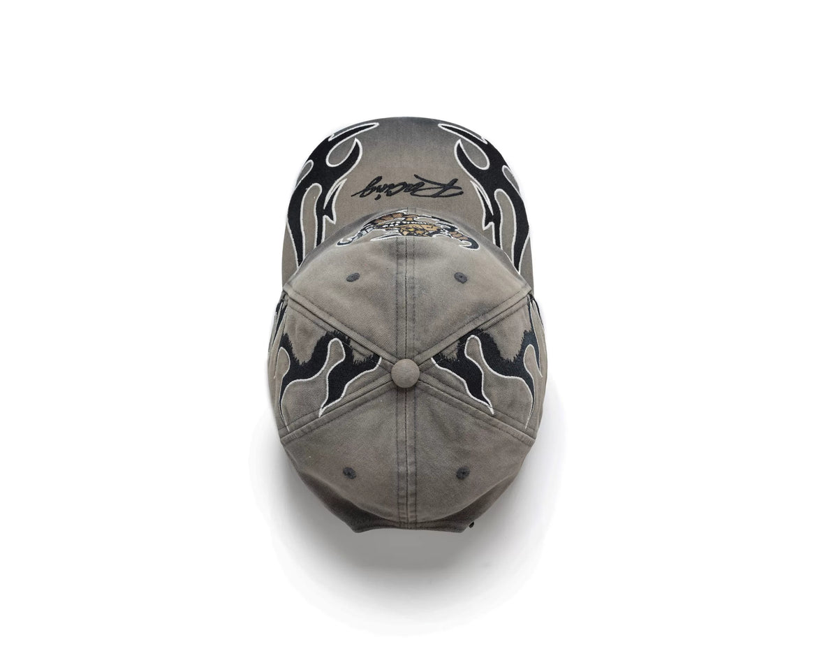 ESOTERIC THING Mechanic Flame Embroidered Baseball Cap - Light Gray top
