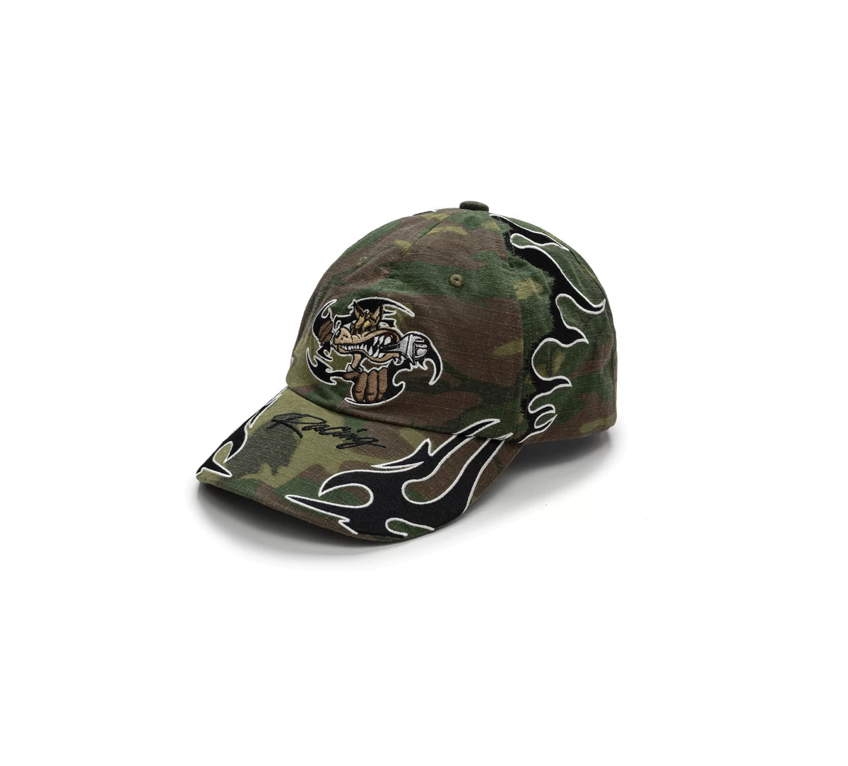 ESOTERIC THING Mechanic Flame Embroidered Baseball Cap - Camo side