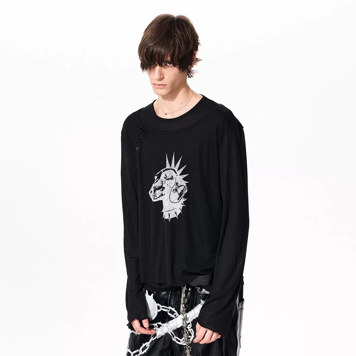 Black dachshund graphic layered long-sleeve tee