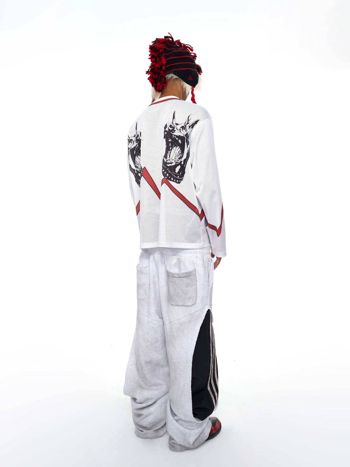 Fourth3ex Double Waistband Striped Wide Leg Sweatpants - White styling and details