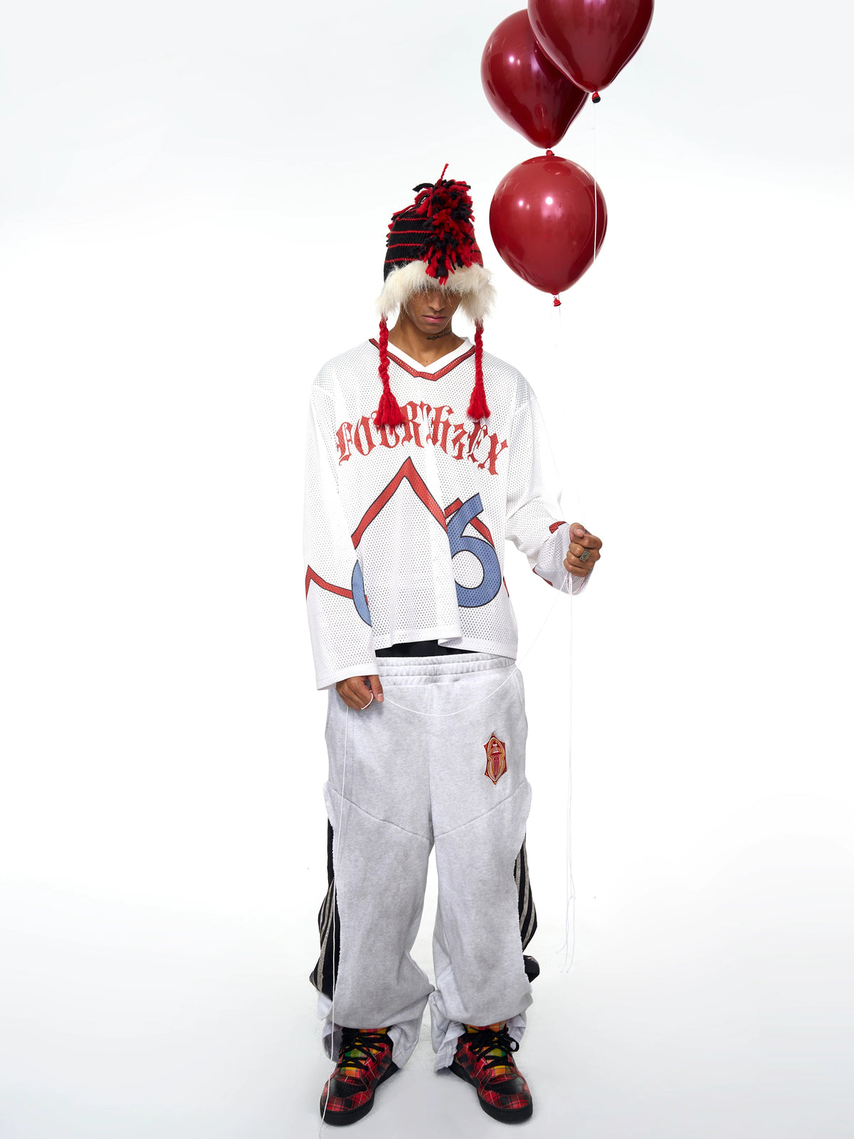 Fourth3ex Double Waistband Striped Wide Leg Sweatpants - White styling and details