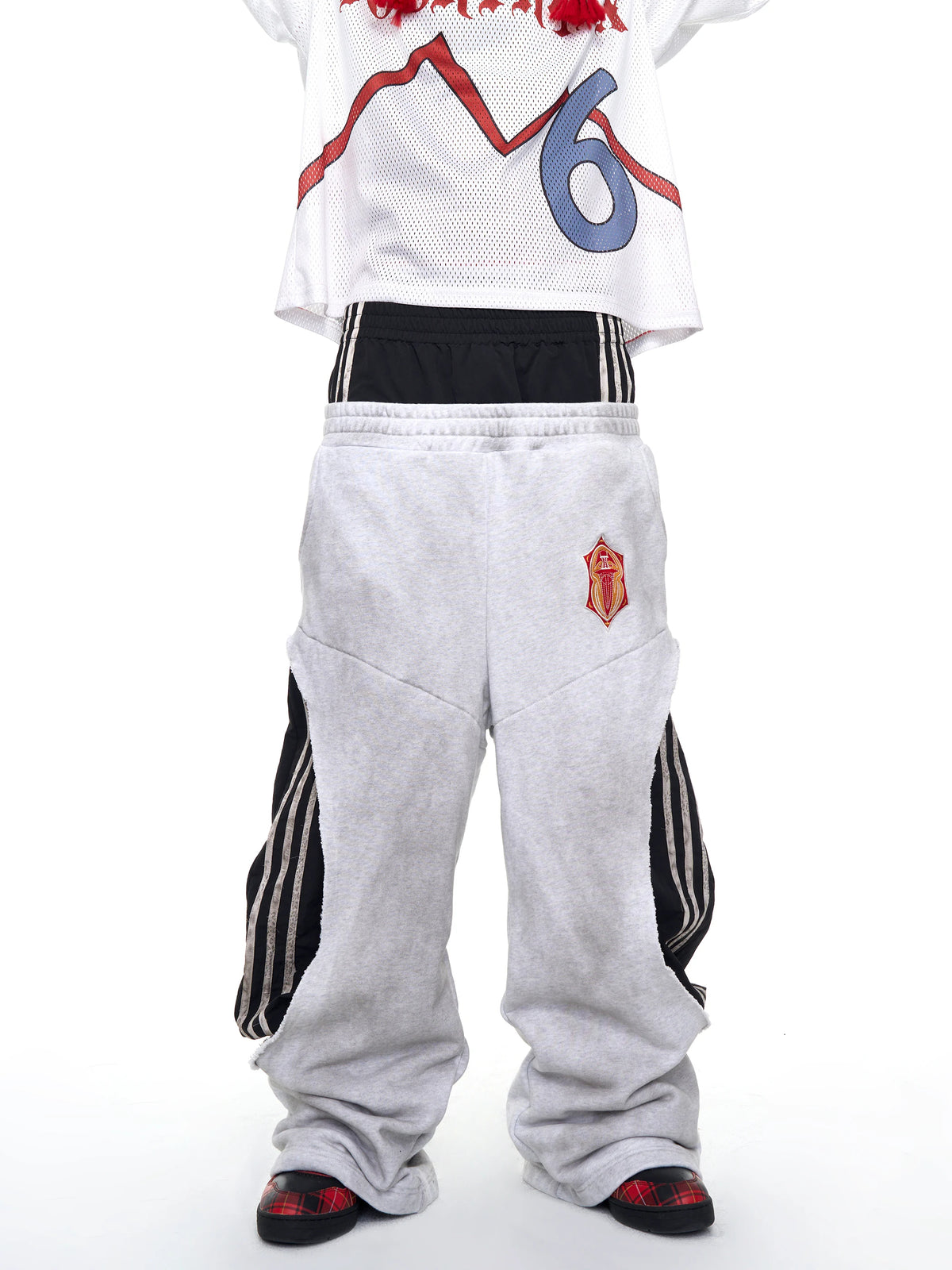 Fourth3ex Double Waistband Striped Wide Leg Sweatpants - White styling and details