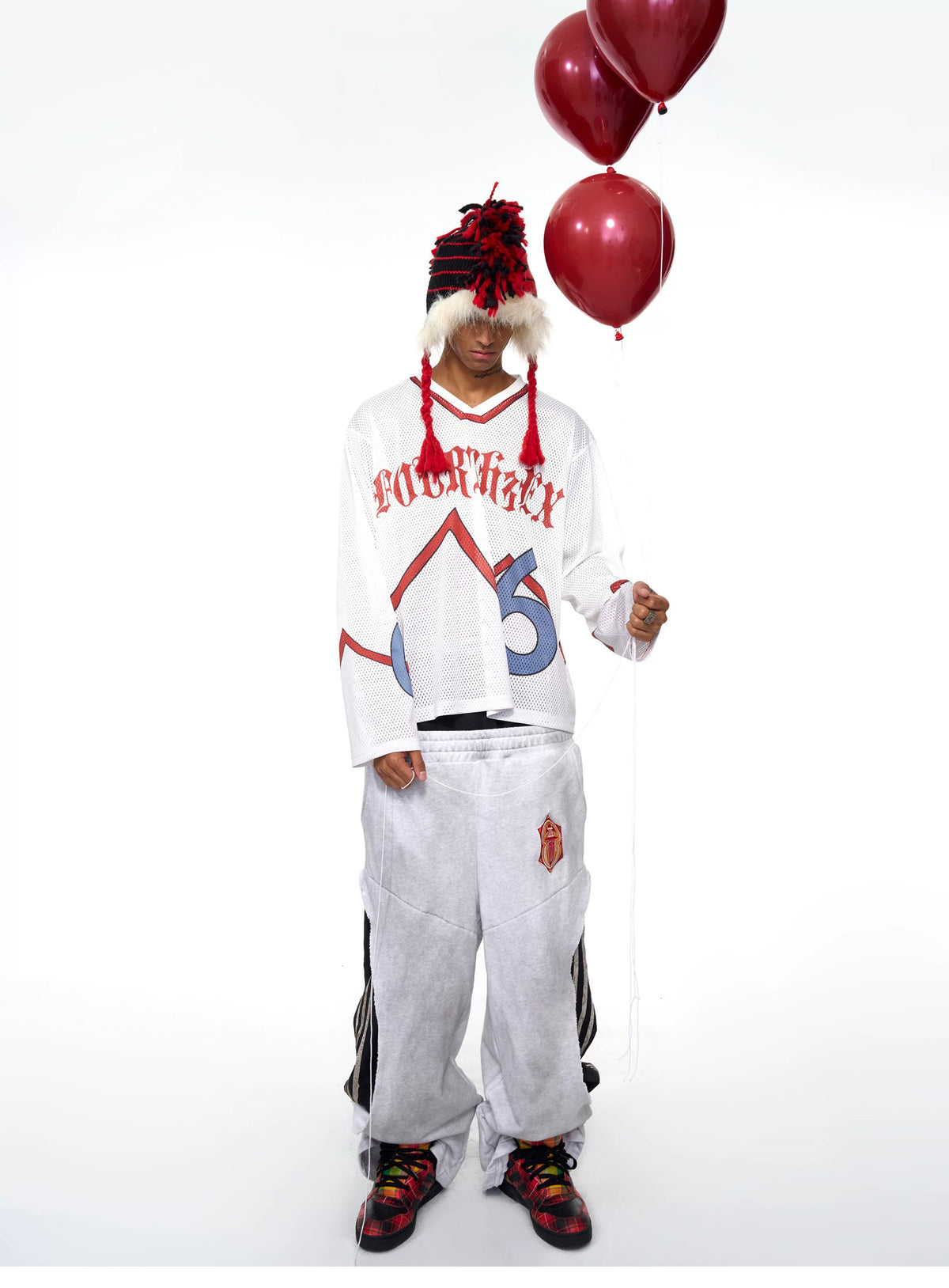 Fourth3ex Double Waistband Striped Wide Leg Sweatpants - White styling and details