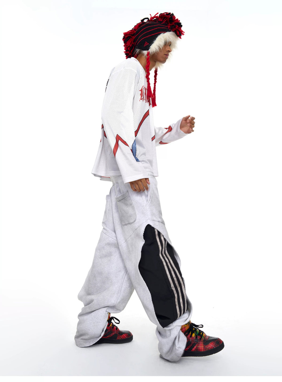 Fourth3ex Double Waistband Striped Wide Leg Sweatpants - White styling and details