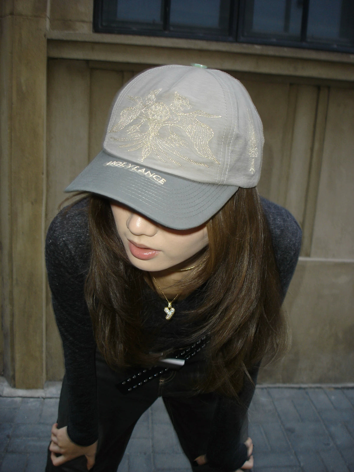 LANCER HOLYLANCE Broken Eagle Embroidered Baseball Cap - Gray on model front