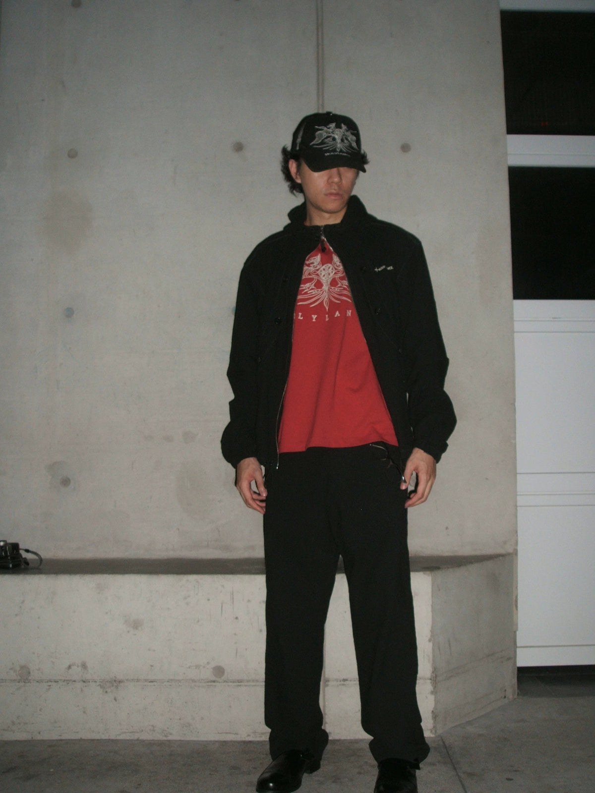 LANCER HOLYLANCE Broken Eagle Embroidered Baseball Cap - Black on model full look