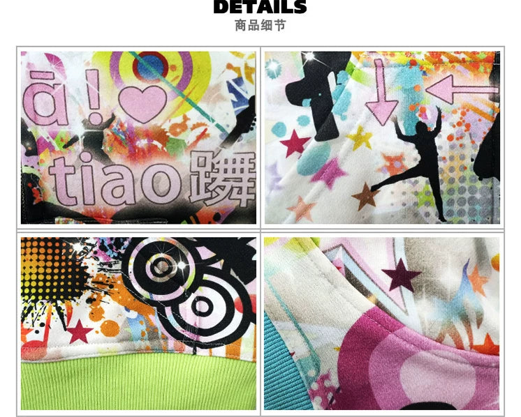 CFIERCE Music Note Print Sleeveless Zip Hoodie - colorful note and star print close details