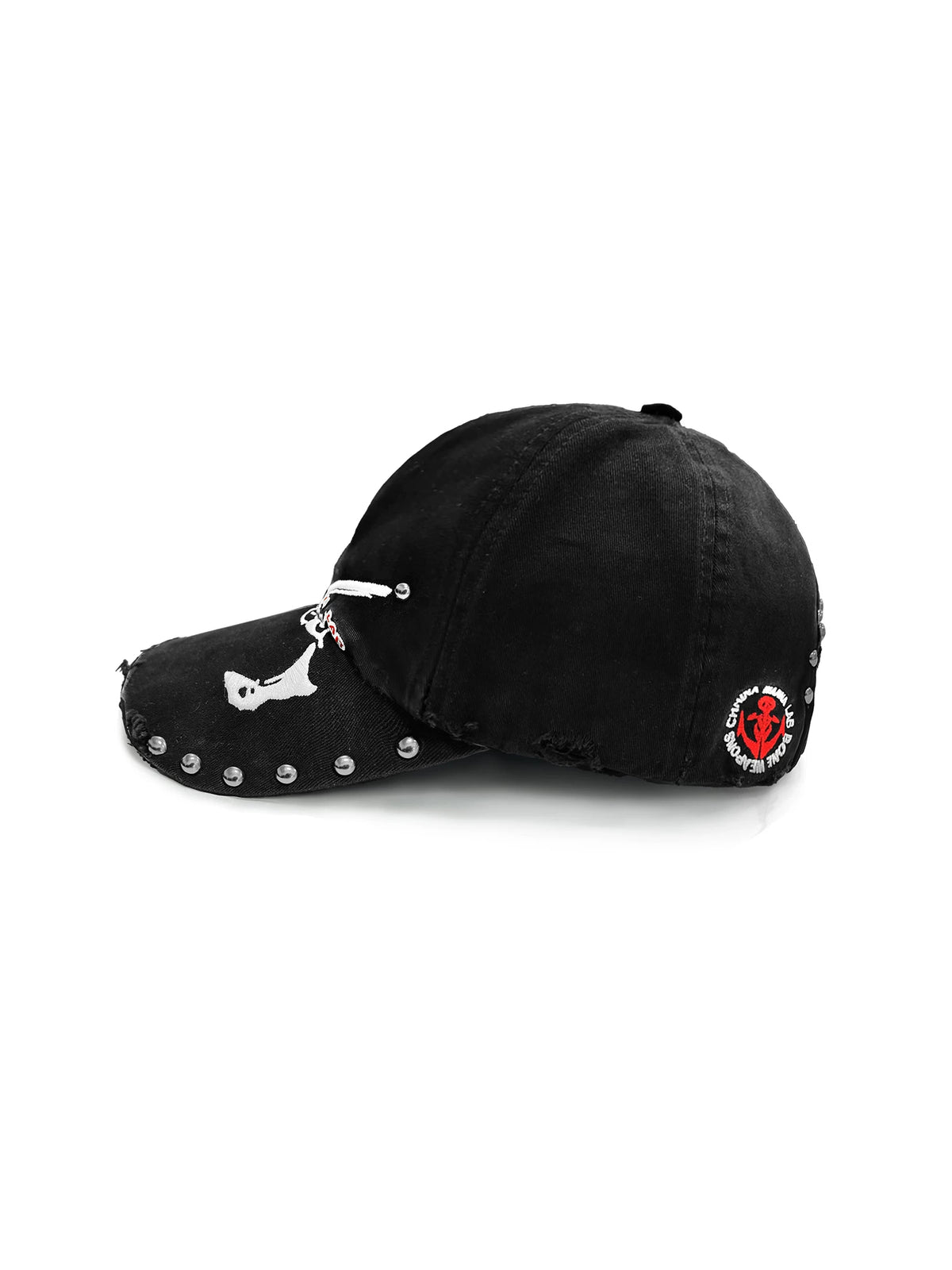 WANNA LAB Bone Pistols Embroidered Studded Washed Denim Cap - Washed Black side
